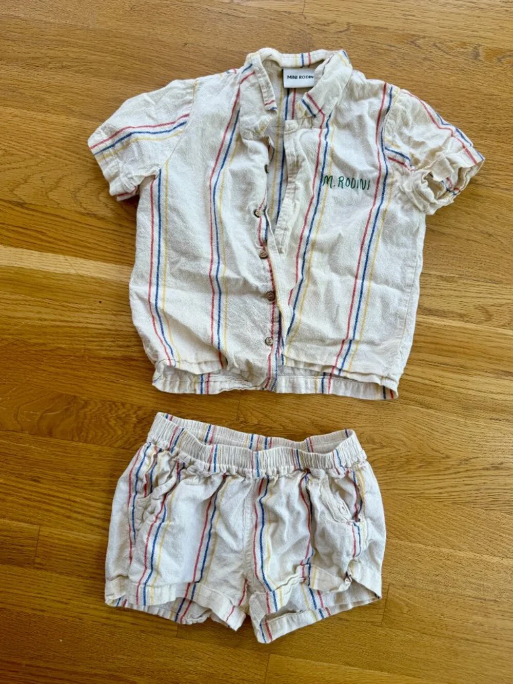 MINI RODINI Striped Rainbow Matching Shorts Set Size 6 - 7